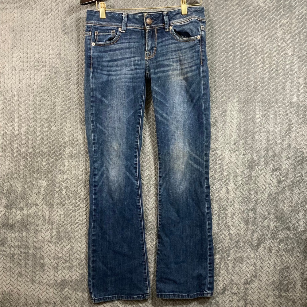 American Eagle Jeans Women 4 Original Boot Blue Whiskered Stretch Y2K